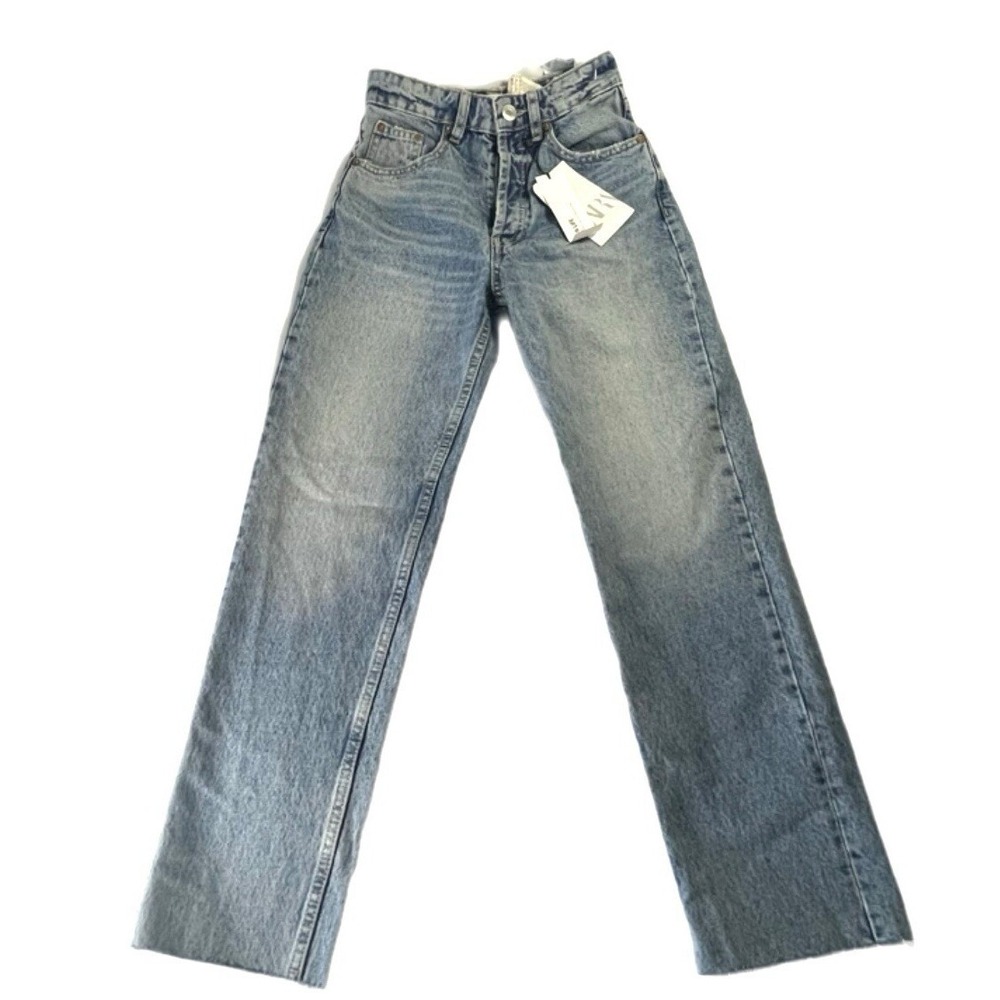 Zara High-Rise Straight Leg Jeans - Light Blue Wash